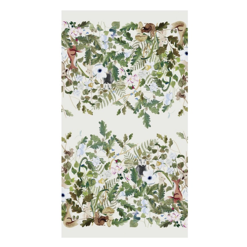 Tovaglia 100% lino decorato con animali del bosco, dimensioni 170 x 270 cm, made in Italy